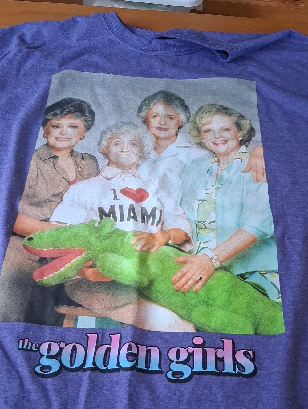 Purple 'Golden Girls' Graphic Tee with Green Alligator Design